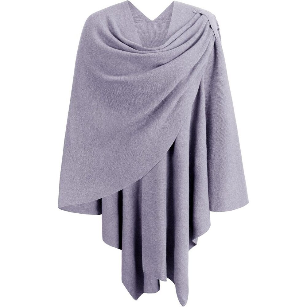 Women's 1-dark Lilac Cross Front Poncho Sweater Wrap Knitted Elegant Shawls Cape